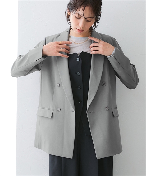 日曜限定値下げ　 SANTE ダブルブレストジャケット Sサイズ グレー ニッセン（nissen） ジャケット レディース みさとさんコラボ