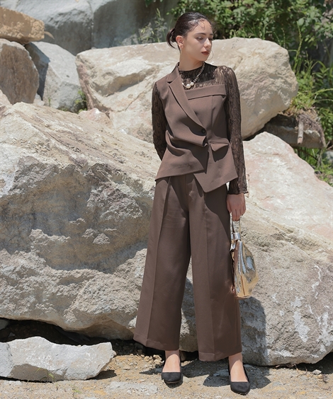 ニッセン セットアップドレス レディース アシメ ジャケット レース