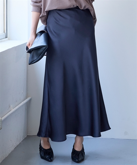 ニッセン ロングスカート レディース サテンAライン スカート 防しわ