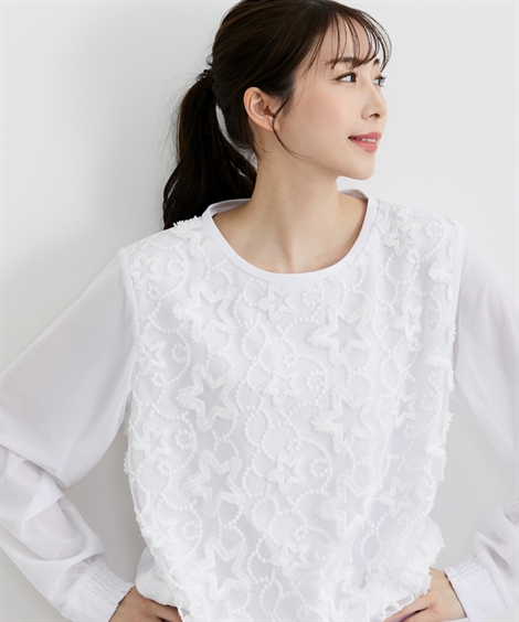 ニッセン（nissen） Tシャツ カットソー レディース 浮き出る星 レース