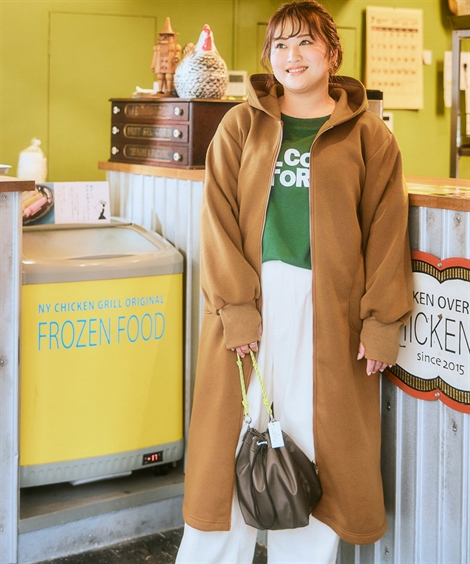 ニッセン（nissen） パーカー レディース 指穴付 ロング丈裏起毛ジップ