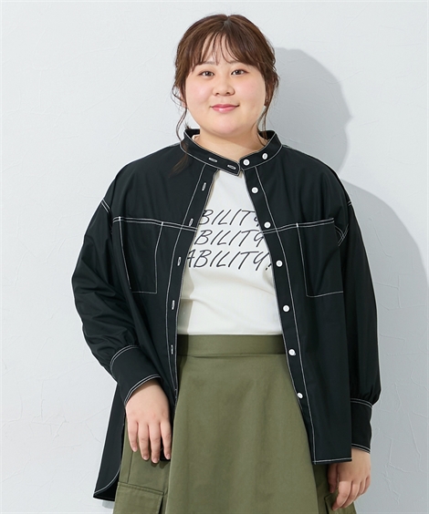 シャツ ブラウス レディース ゆるシルエット配色ステッチ 春 秋 冬 | L