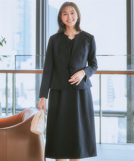 ニッセン（nissen） スーツ レディース ウール調素材キーネック