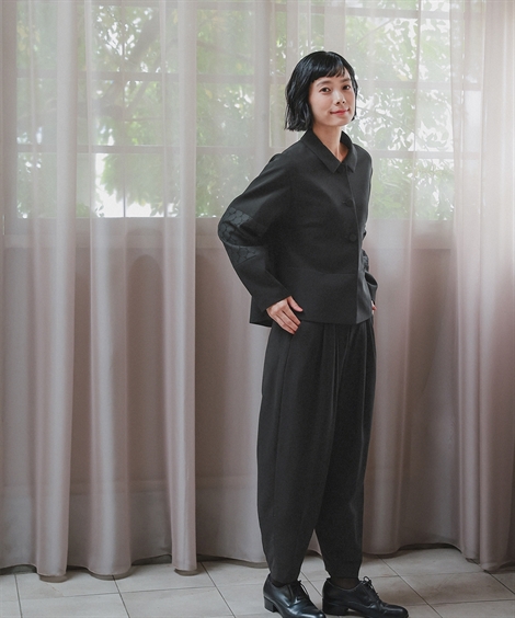 喪服 礼服 セットアップ スーツ レディース 多ポケット 洗える 防しわ 水玉レース ドロップショルダー ジャケット コクーンパンツ 4L/5L ニッセン nissenの画像