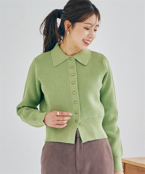 ニッセン（nissen） ニット セーター レディース シルバーボタン襟付き