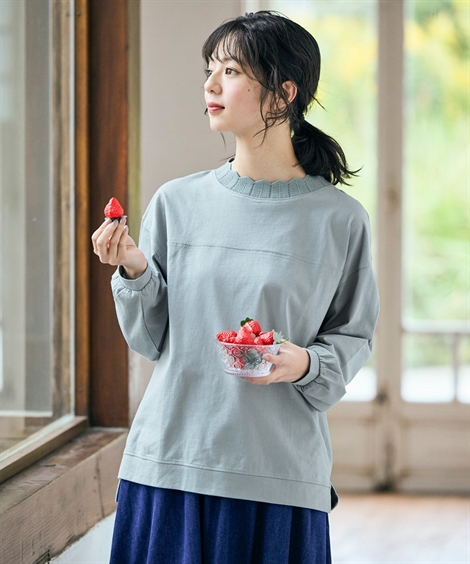 ニナリッチ　コットンカットソー　36 ニッセン（nissen） Tシャツ カットソー レディース 綿混カギ針ネック