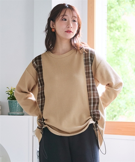 ニッセン（nissen） Tシャツ カットソー レディース 縦チェック切替