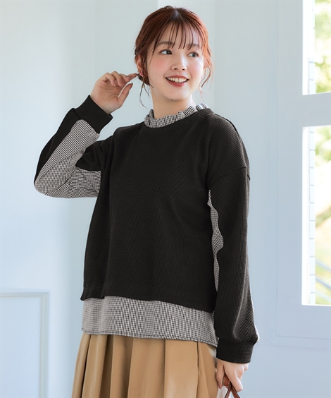 ニッセン（nissen） Tシャツ カットソー レディース 衿フリル異素材