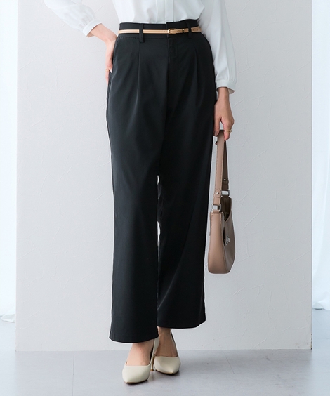 ニッセン（nissen） ストレートパンツ レディース 色褪せしない黒