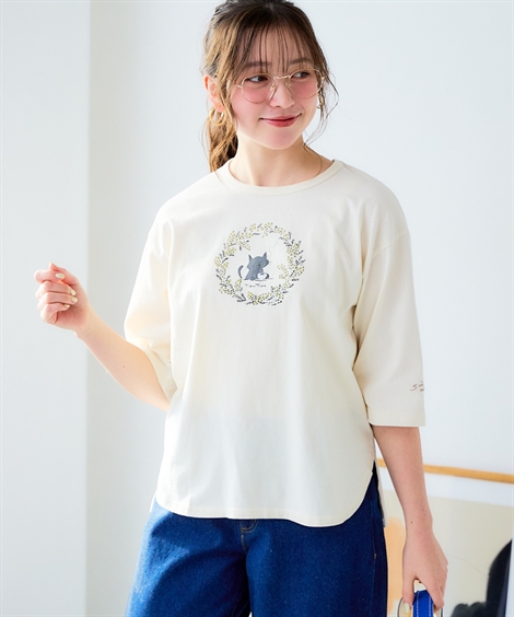 希少カルペディエム/リネアLinea カットソー　(サイズ1) ニッセン（nissen） Tシャツ カットソー レディース すいかねこ 猫