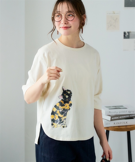 ニッセン（nissen） Tシャツ カットソー レディース ハラミチヨ 猫