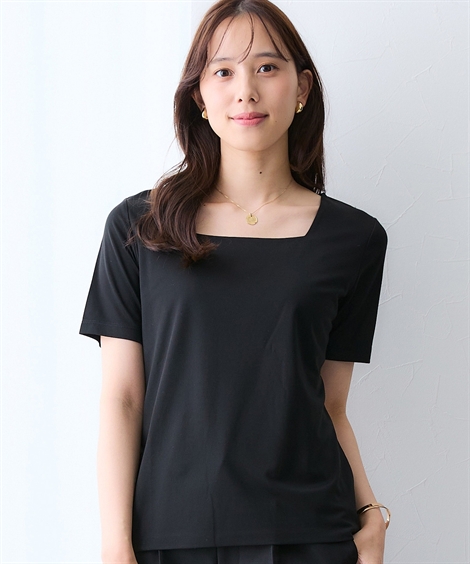 ベア天シルケットグレース加工 半袖ハイネックカットソー ニッセン（nissen） トップス Tシャツ カットソー レディース 選べる3