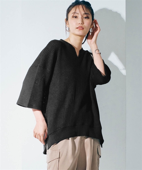 ニッセン（nissen） Tシャツ カットソー レディース キーネック5分袖