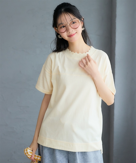 ニッセン（nissen） Tシャツ カットソー レディース かぎ針ネック綿混