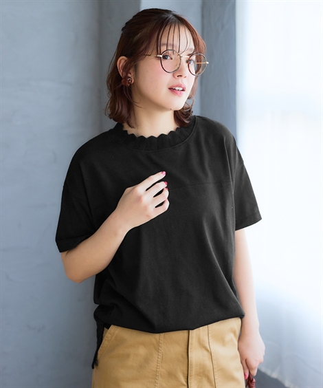 タマキニイメ　トップス　レディース　プルオーバー　カットソー　半袖　Tシャツ ニッセン（nissen） Tシャツ カットソー レディース かぎ針ネック綿混
