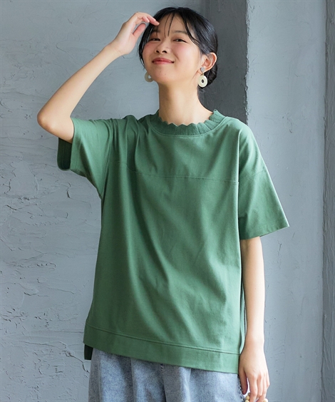 ニッセン（nissen） Tシャツ カットソー レディース かぎ針ネック綿混