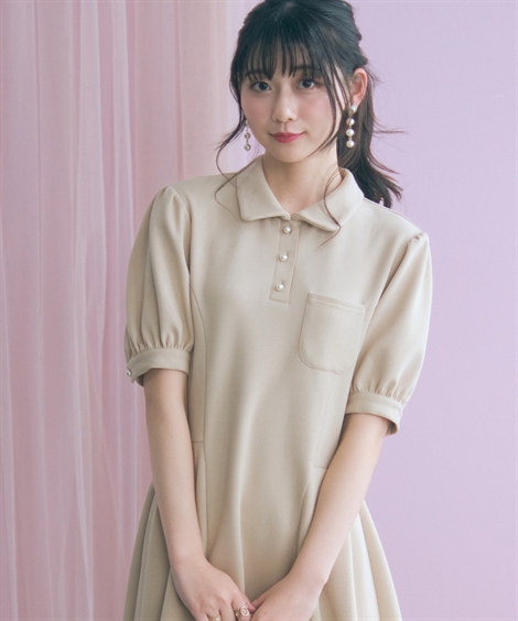 ワンピース ミニ レディース Aラインポロ marun 夏 ミニワンピ ニッセン nissenの画像