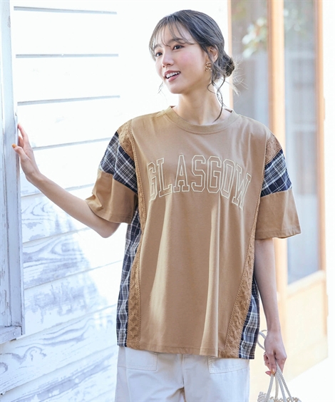 ニッセン（nissen） Tシャツ カットソー レディース チェック柄切替
