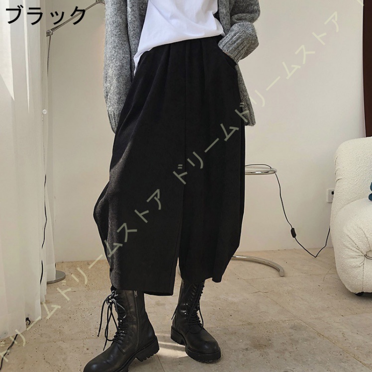 サルエルパンツ クロップトパンツ レディース ワイドパンツ ロングパンツ ゆったり 体型カバー オシャレ 袴パンツ ウエストゴム 春秋冬 暖かい