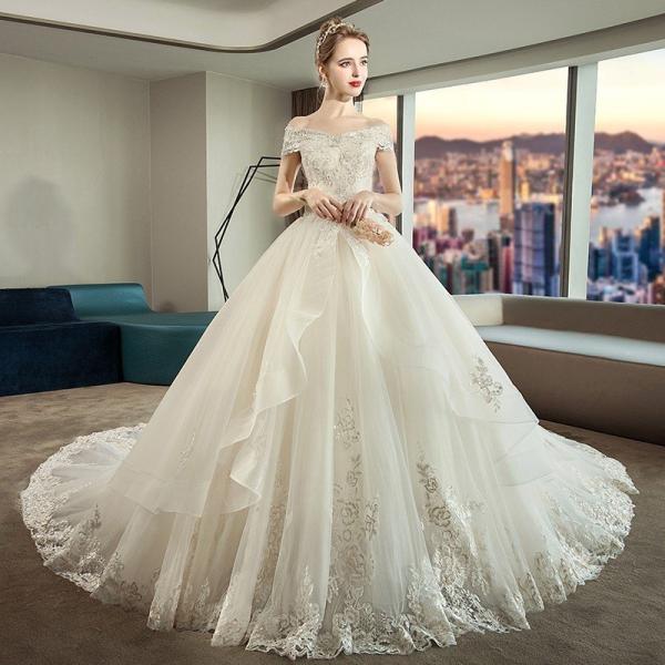 春早割春早割ウェディングドレス 白 袖あり 格安 レース 結婚式 花嫁 ロングドレス ブライダル 二次会 パーティードレス 披露宴 プリンセスドレス  大きいサイズ ウエディングドレス