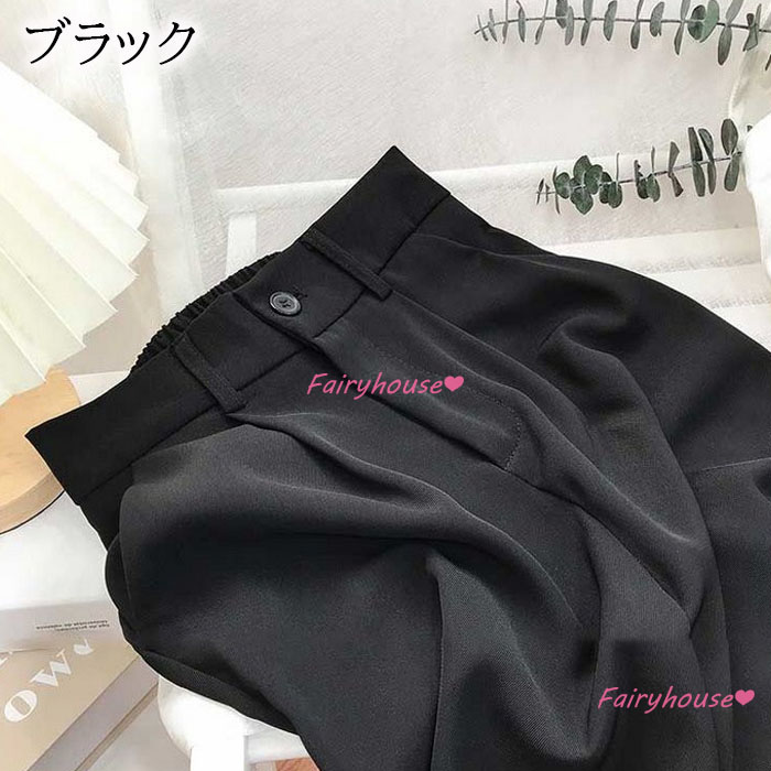 発売モデル-スラックスパンツ レディ•ース 九分丈 通勤 黒スラックス ワイドパンツ ストレートズボン ボトムス 大きいサイズ ビジネス お•しゃれ  オフィス フォーマル 着痩せ L ブラック
