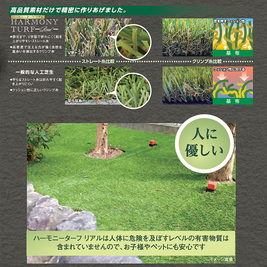 ハーモニーターフリアル 芝丈40mm・28mm 幅1m×10m／巻 畑中産業 天然