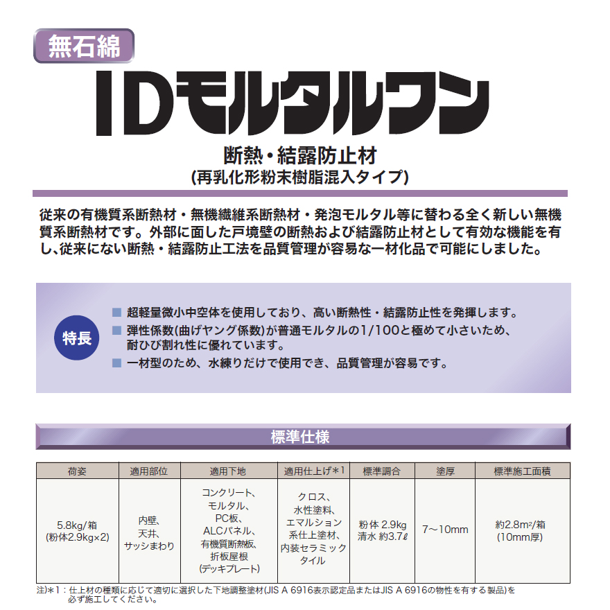 日本化成 IDモルタルワン 2.9kg×2袋／箱 ※受注生産品 断熱・結露防止材