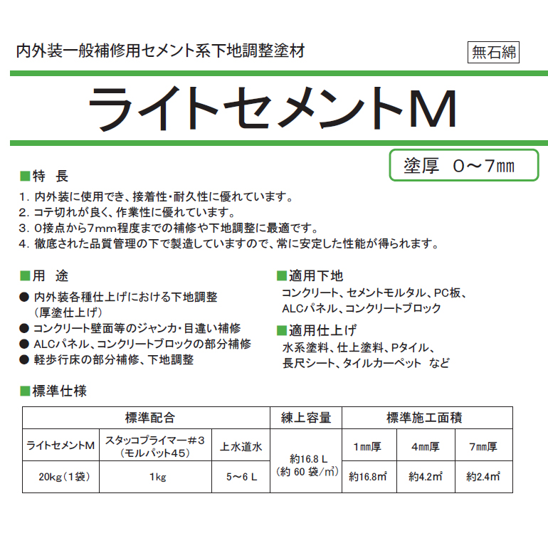 ライトセメントM 20kg／袋 菊水化学工業（日本スタッコ） : 日曜左官