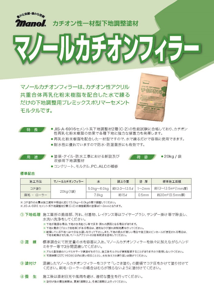 カチオンフィラー 20kg／袋 株式会社マノール : 日曜左官エムケー工芸