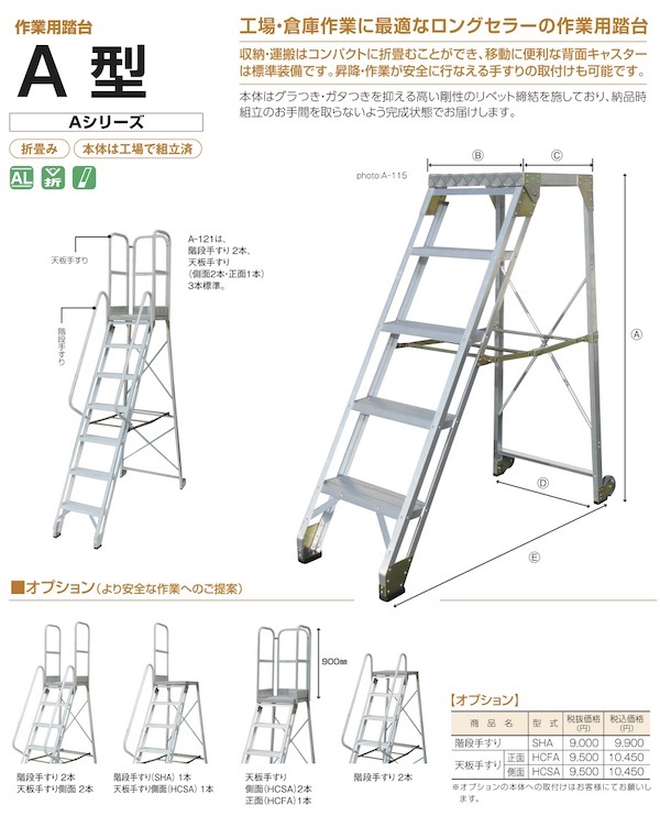 アルミ 作業台 作業用踏台 A型 A-118 キャスター付 株式会社ナカオ