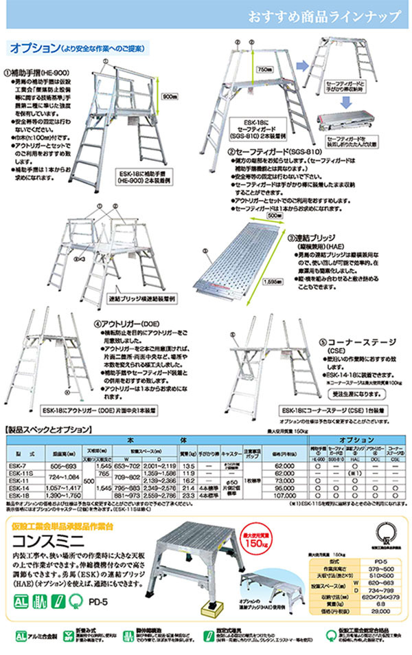 アルミ 伸縮 幅広 四脚調整式足場台 勇馬 ESK-11S 折り畳み 株式会社