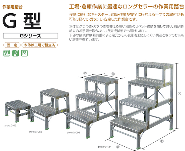 アルミ 作業台 作業用踏台 G型 G-093 株式会社ナカオ 【個人宅配送不可 