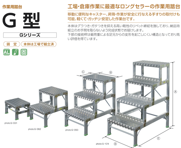 アルミ 作業台 作業用踏台 G型 G-082 株式会社ナカオ : nakao-gtype-g-082 : 日曜左官エムケー工芸 - 通販 -  Yahoo!ショッピング