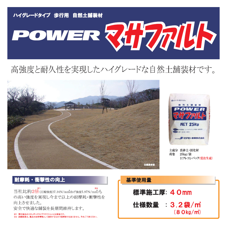 Powerマサファルト 自然土舗装材 25kg／袋 固まる土 雑草対策 マツモト 
