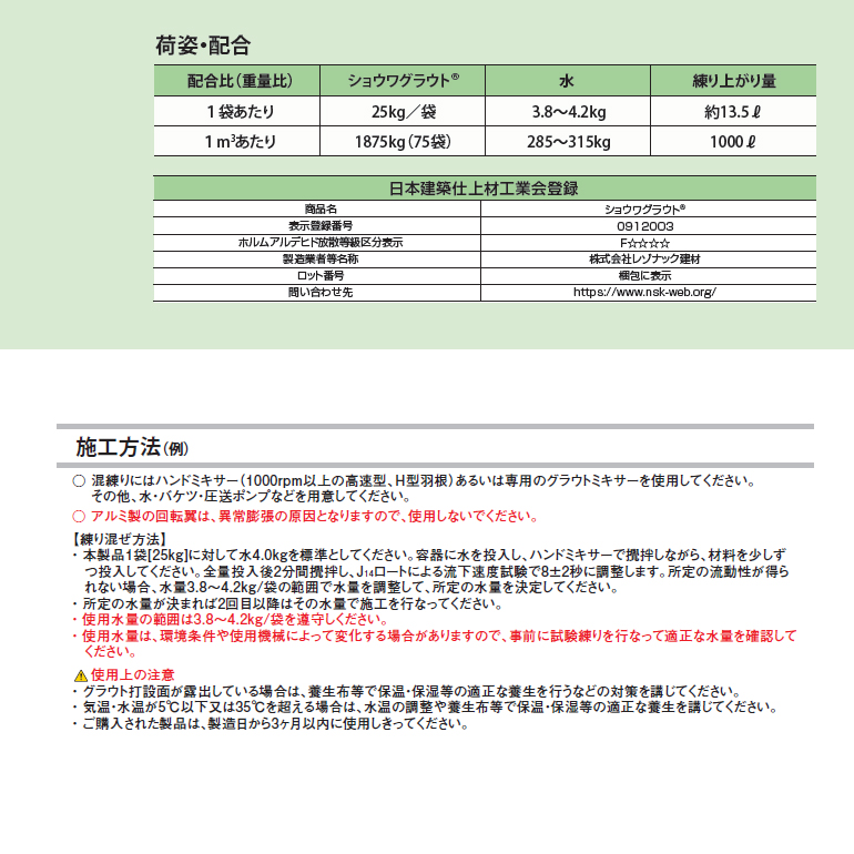 ショウワグラウト 25kg／袋 レゾナック建材 昭和電工 : 日曜左官