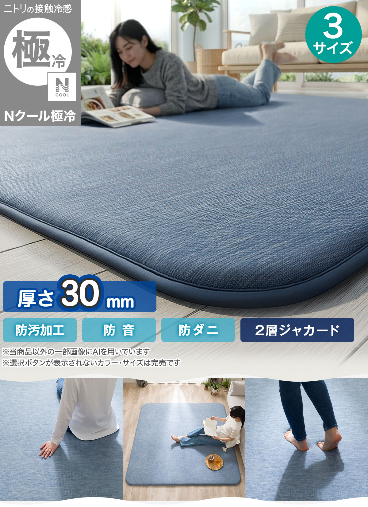 ニトリ（NITORI） 極厚30mmウレタン入り 接触冷感 防汚 ジャカード