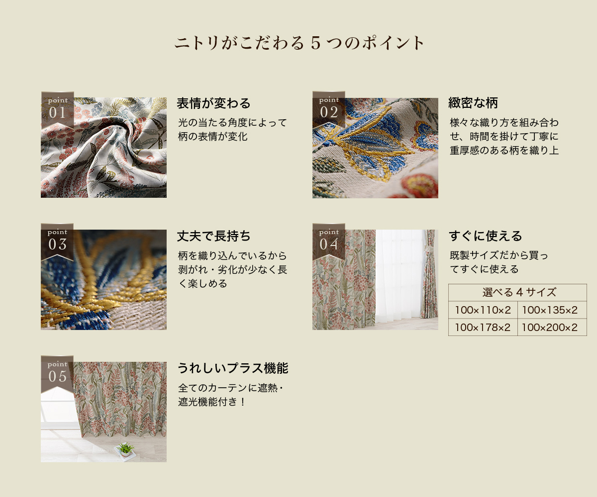 ニトリ（NITORI） (1枚入り)裏地付き遮光2級・遮熱ジャカードカーテン