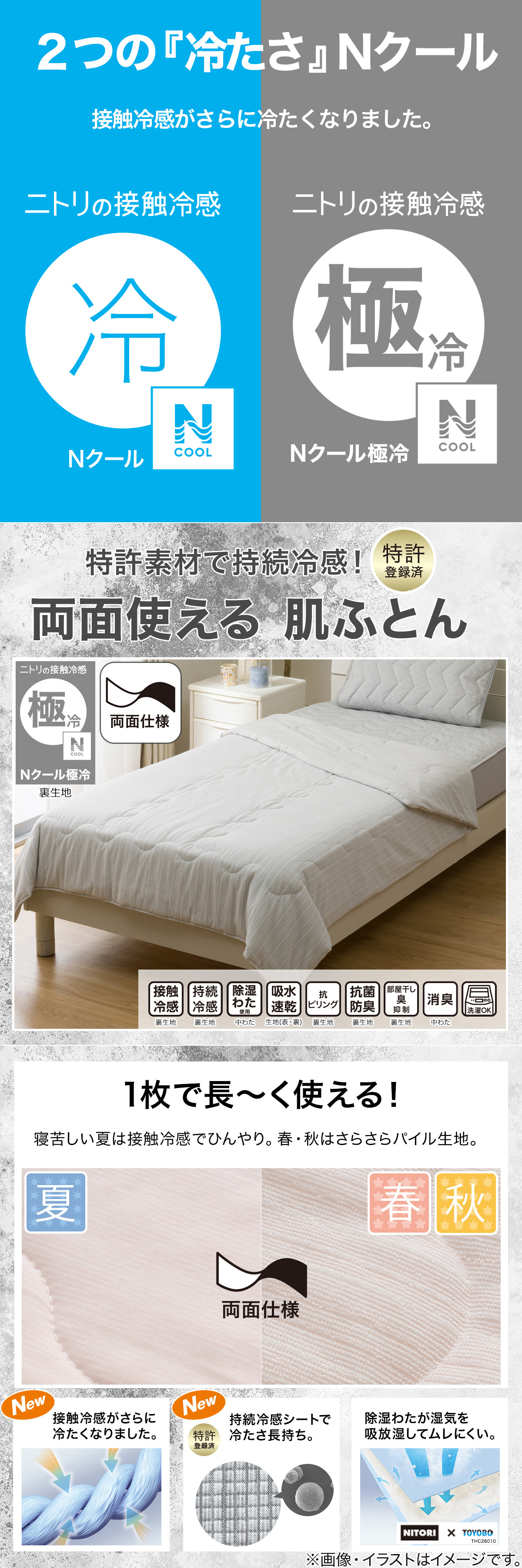 ニトリ（NITORI） 両面使える 肌布団 シングル(Nクール極冷 グレー