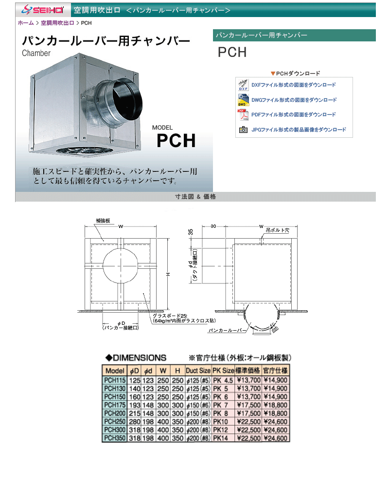 空調用吹出口 西邦工業 PCH200 パンカールーバー用チャンバー