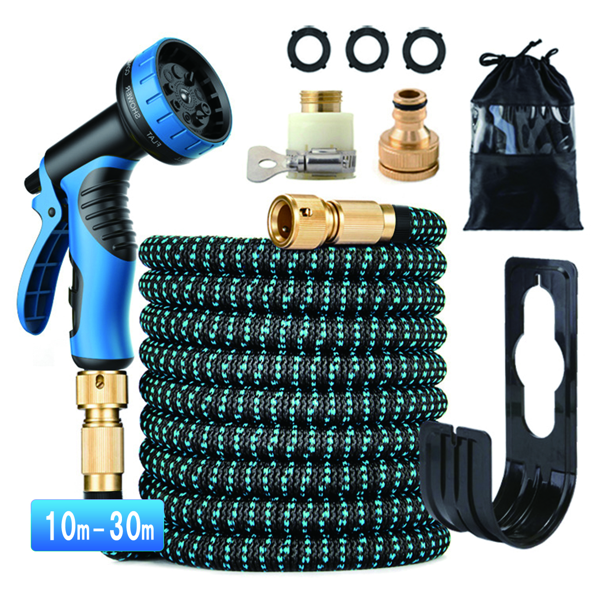 ホース 伸縮 散水 シャワー ワンタッチ ガン おしゃれ 洗車