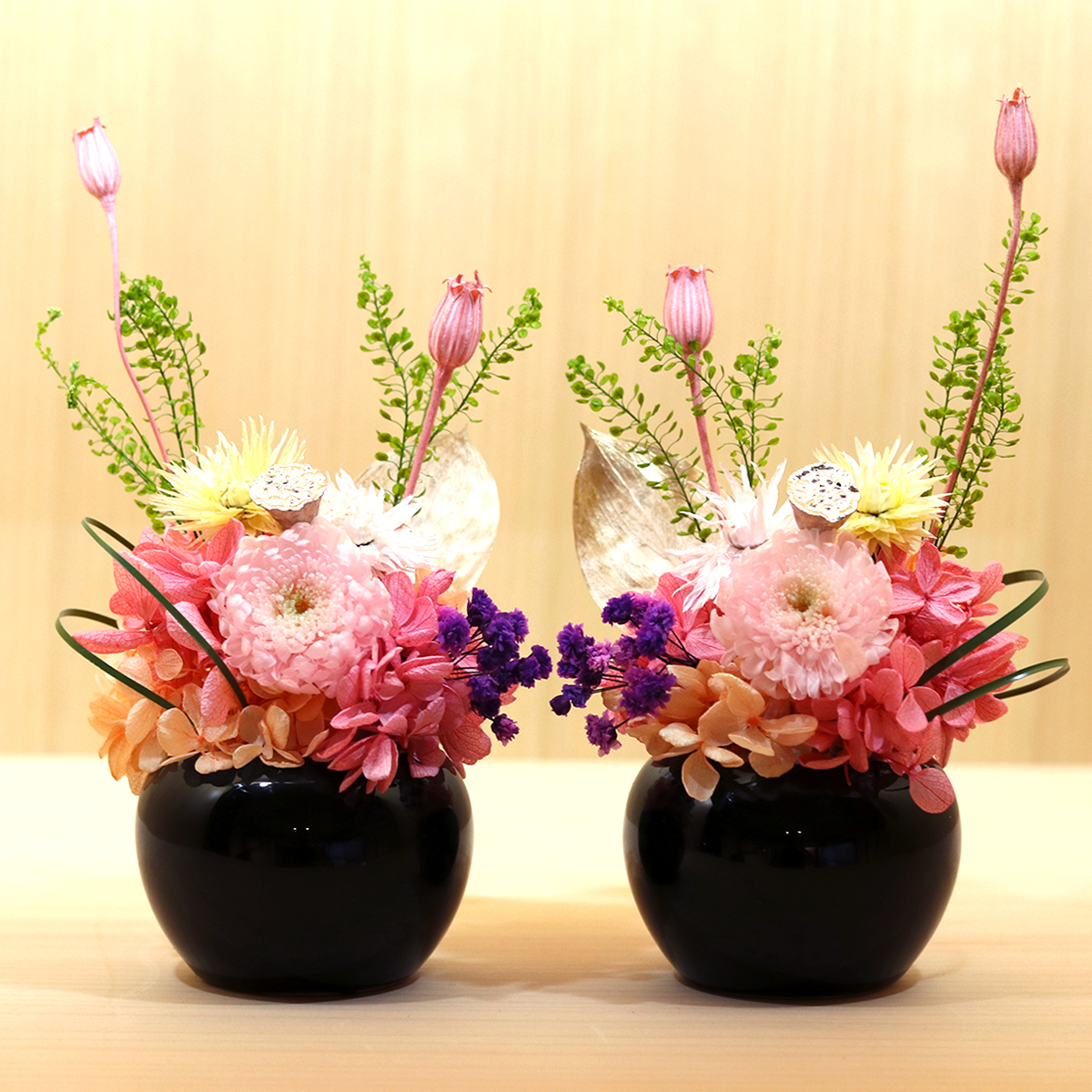 枯れない 仏花 2個 一対セット プリザーブドフラワー ゆめ 白 ピンク