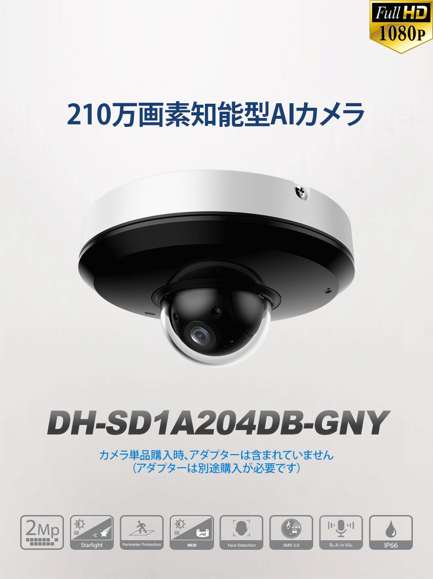 DAHUA] [IP-2M] 夜間カラー PTZ/AI IPカメラ/DH-SD1A204DB-GNY/光学4倍