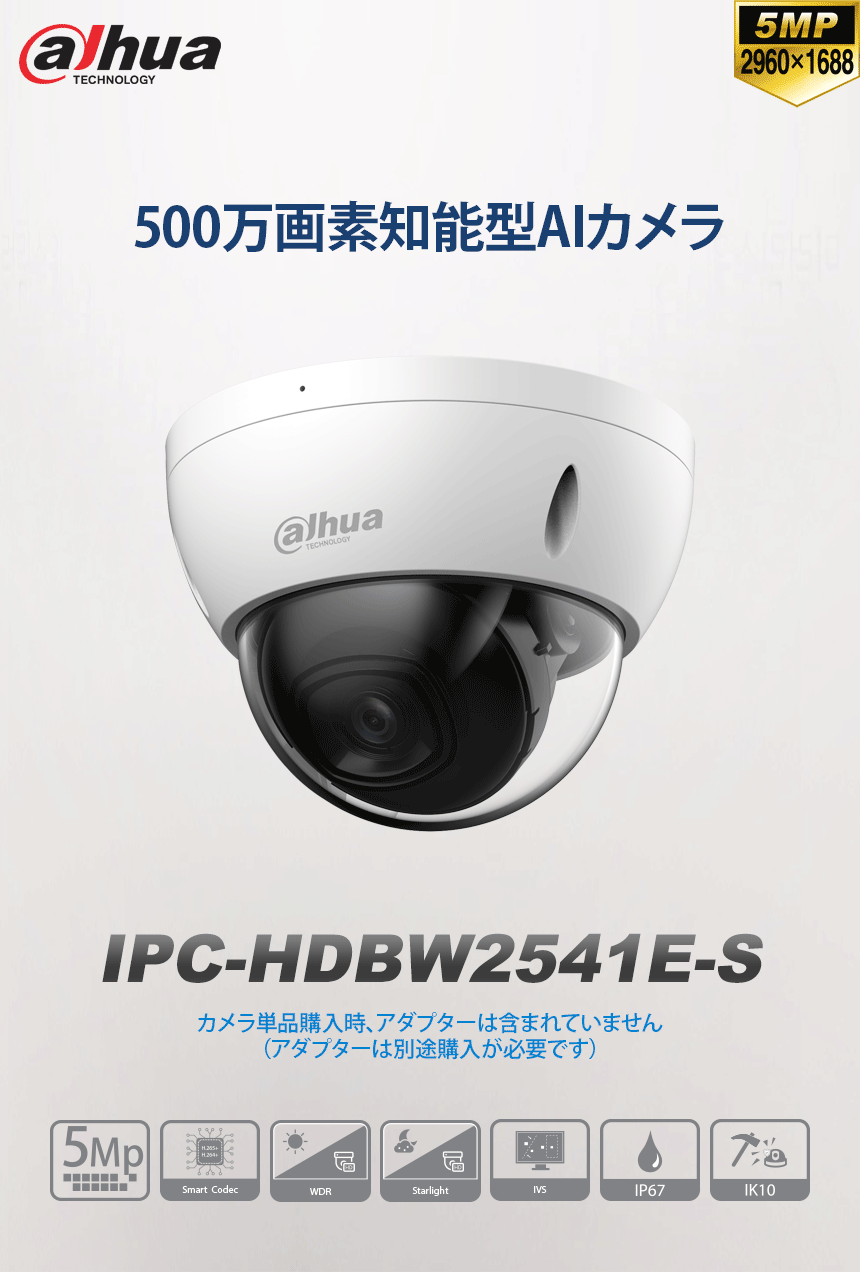 DAHUA][IP-5M]知能型AI IPカメラ/IPC-HDBW2541E-S/5メガピクセル/夜間