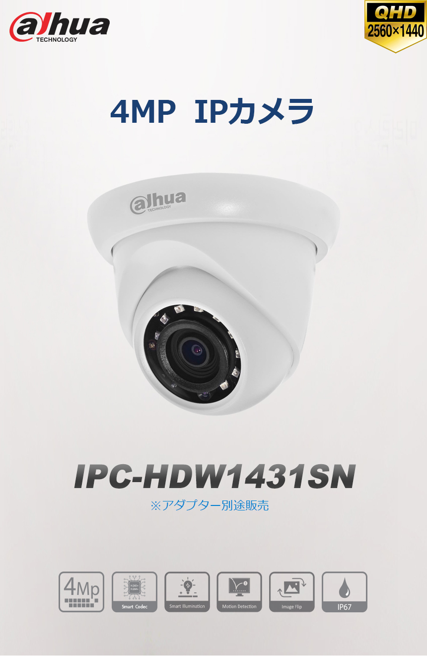 DAHUA] [IP-4M] 防犯カメラ 400万画素 4メガピクセル Smart H.265+ POE