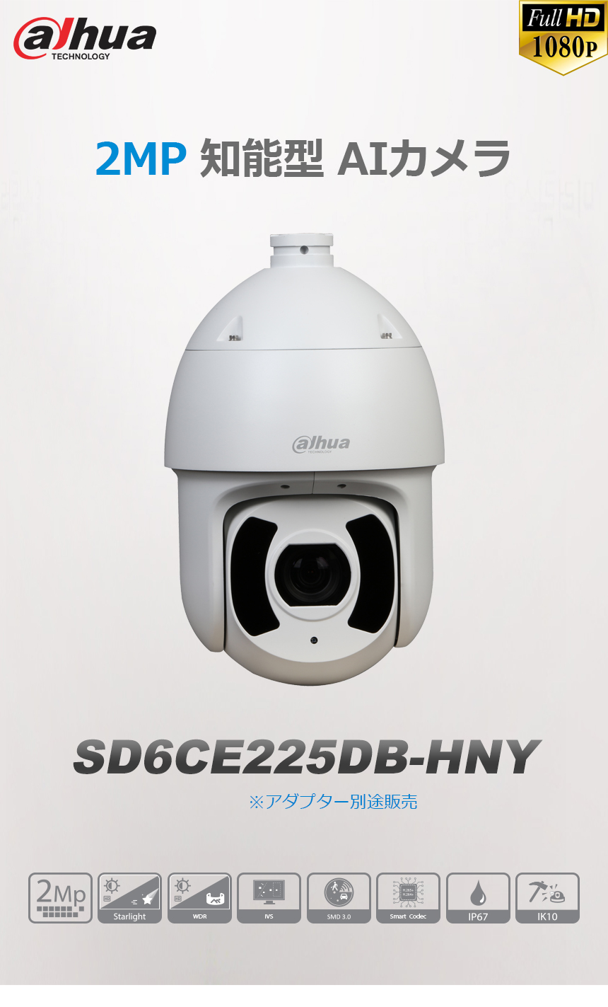 DAHUA] [IP-2M] 防犯カメラ 200万画素 夜間カラー PTZ 知能型AI IP