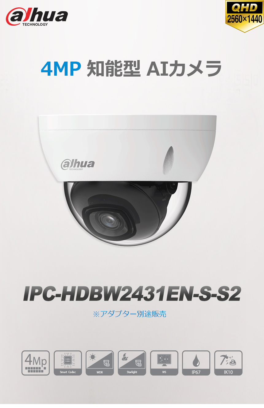 [DAHUA] [IP-4M] 防犯カメラ 400万画素 4メガピクセル Smart H.265