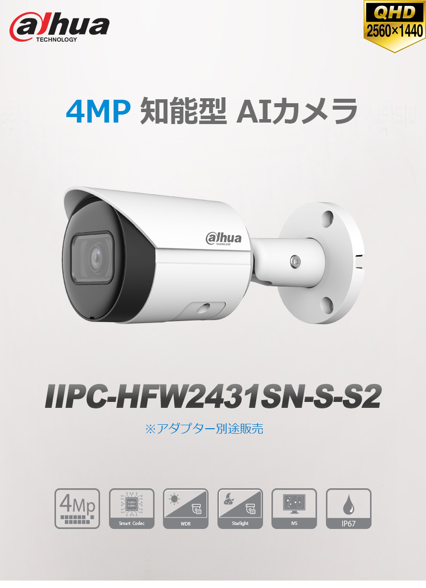 [DAHUA] [IP-4M] 防犯カメラ 400万画素 4メガピクセル Smart H.265