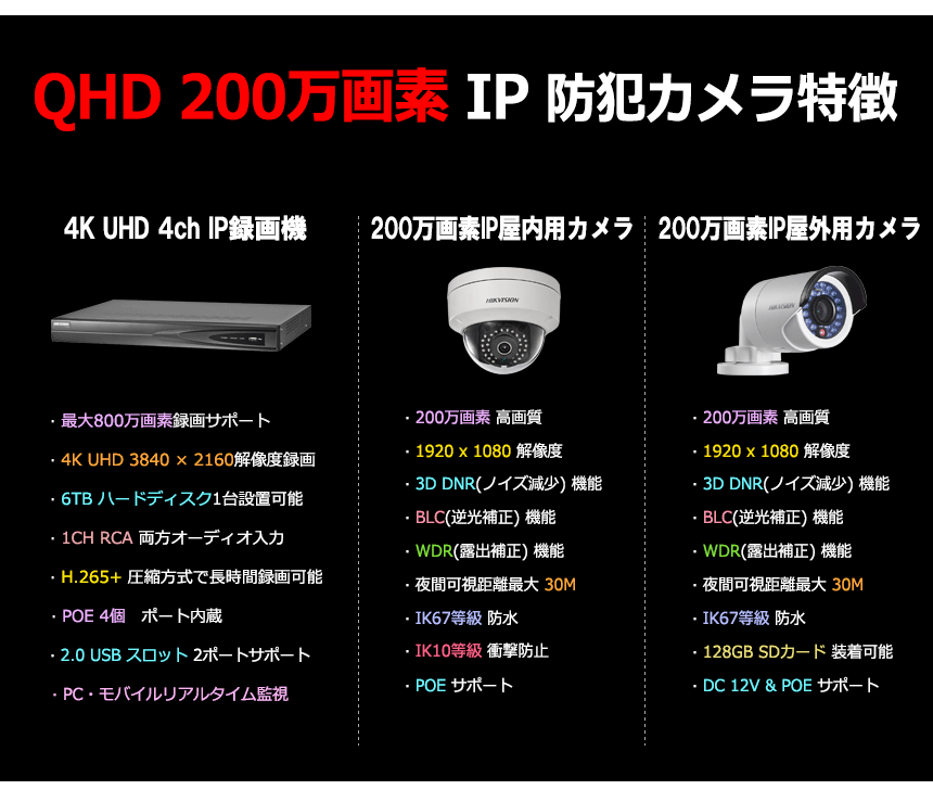 HIKVISION][IP-2M] 防犯カメラ 監視カメラ 屋外 屋内 200万画素 1ch