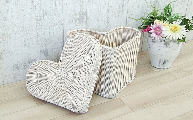 サンフラワーラタン ラタンハート型バスケット GK901WW ホワイト