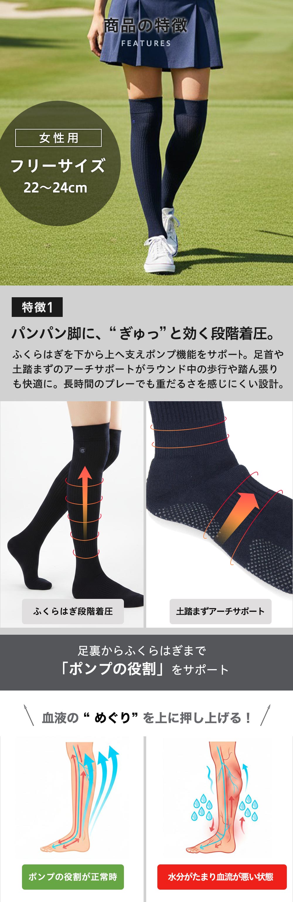 ふくらはぎと土踏まずのサポート機能